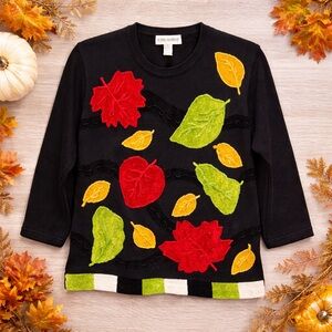 Victoria Harbour Fall Leaf Chenille Sweater Black Size M